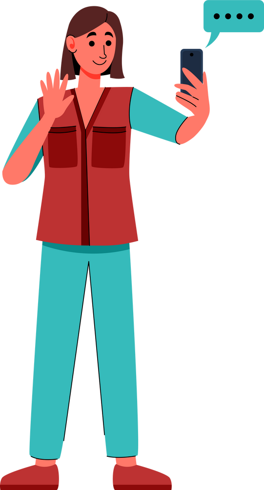 Digital Illustration of Person Waving at Smartphone